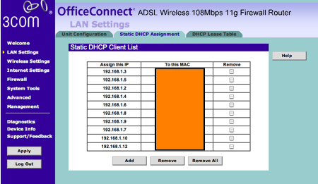 3com preassignar ips a adreces MAC