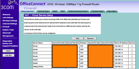 3com configuració ports NAT