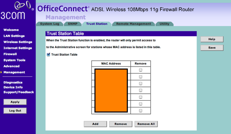 3com permetre només a certes màquines accedir a configurar el router
