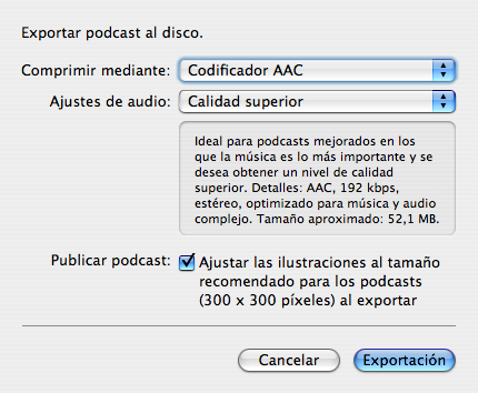 curs podcasting - exportar podcast