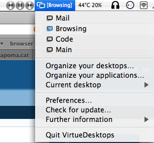 Menú de Virtue Desktops