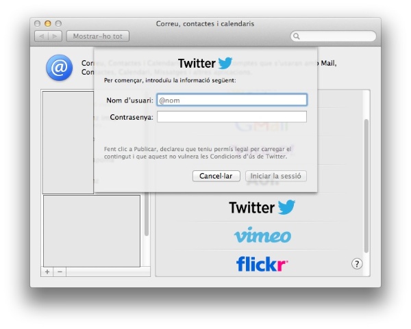 configuració alta twitter a preferències sistema mac os x mountain lion