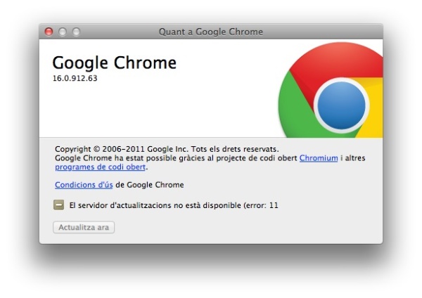 Google Chrome Update error 11