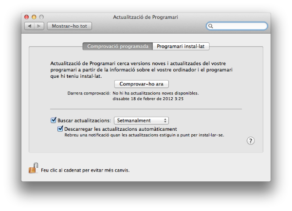 Preferències Comprovació de Programari