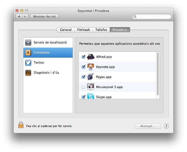 Control Accés Contactes Mac OS X