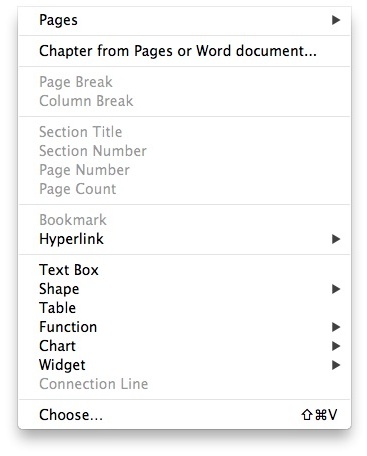 iBooks Author Menu