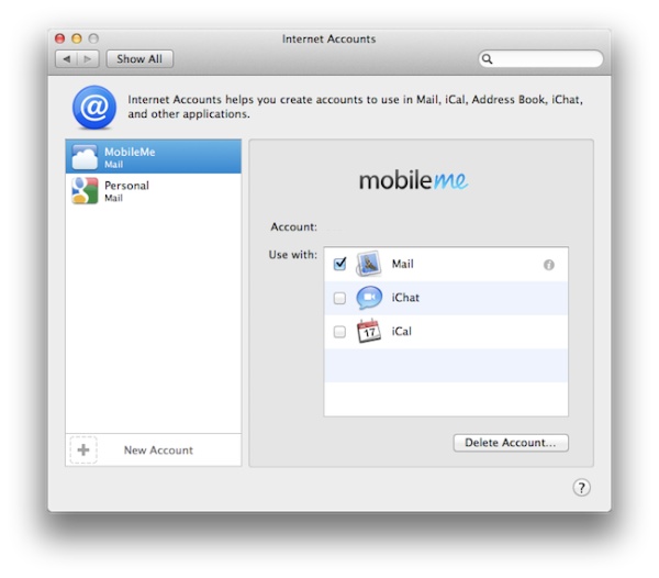 Internet Accounts - Mac OS X Lion