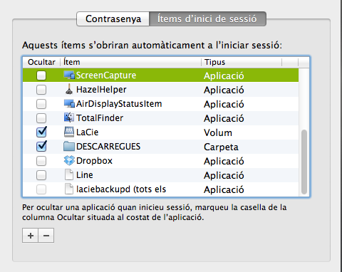 Automuntage de disc - preferències del sistema