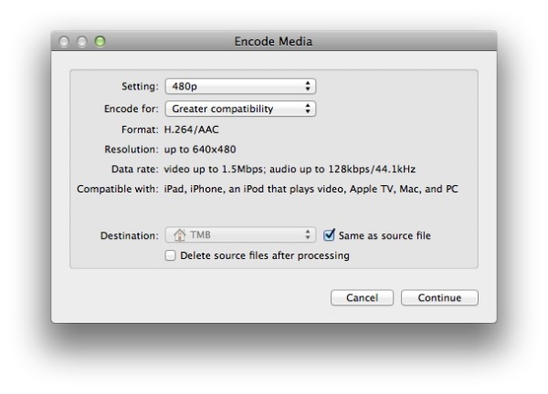 Video encoding - Mac OS X Lion