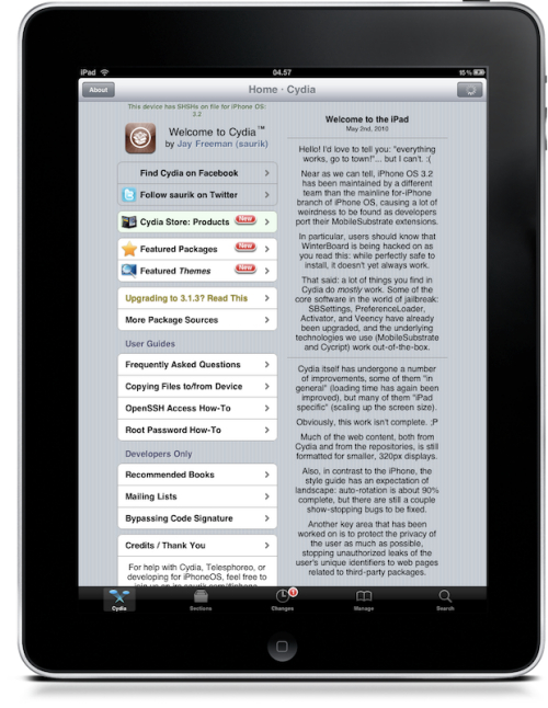 Cydia a l'iPad amb Spirit