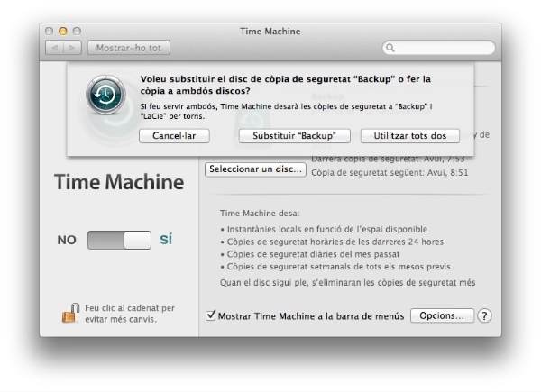 time machine configuració