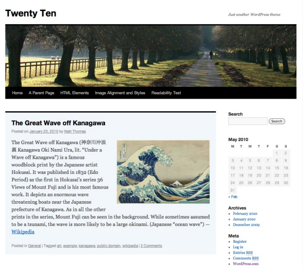 twentyten default wordpress theme