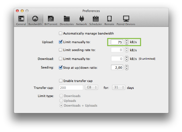 preferències bandwidth utorrent