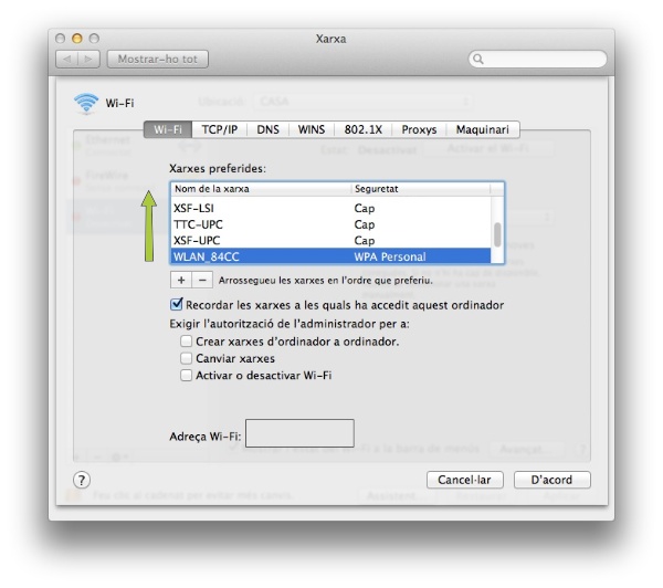 xarxes wifi ordenació a mac os x