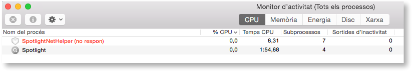 Yosemite error cerca a web d'Spotlight